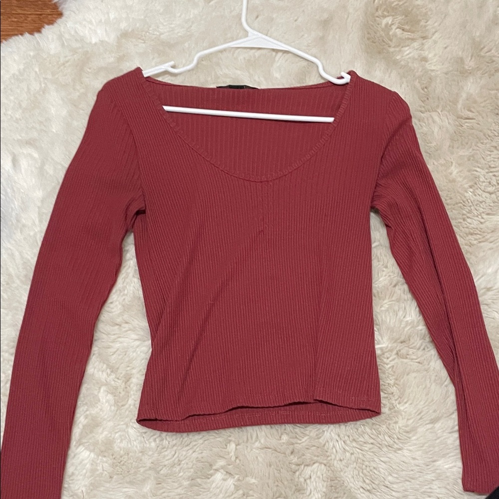 Forever 21 Ribbed Scoop Neck Top - Dark Red